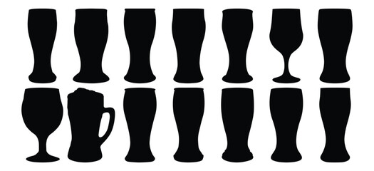 Beer silhouettes set, glass pack of vector silhouette design, isolated background