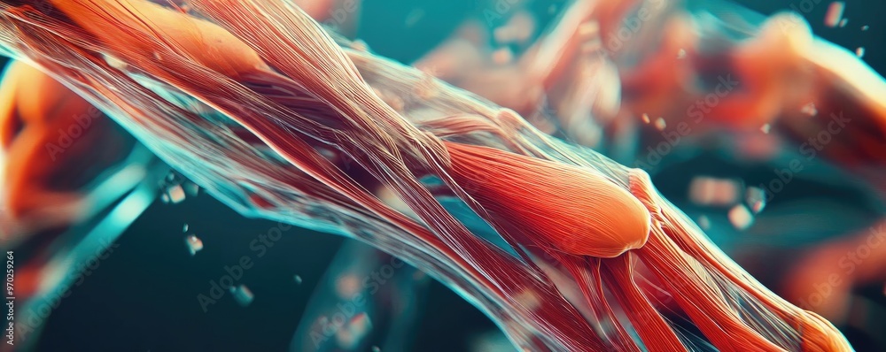 Poster close-up view of muscle fibers showcasing vibrant textures and colors, highlighting anatomical struc