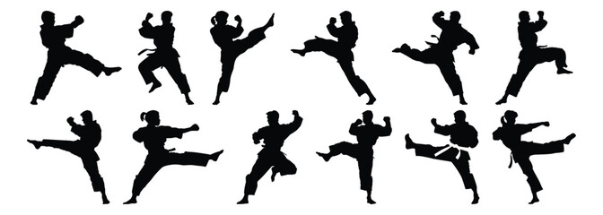 Fighter silhouettes set, warrior pack of vector silhouette design, isolated background