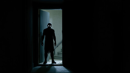 Obraz premium Creepy figure in dark stairwell for Halloween background