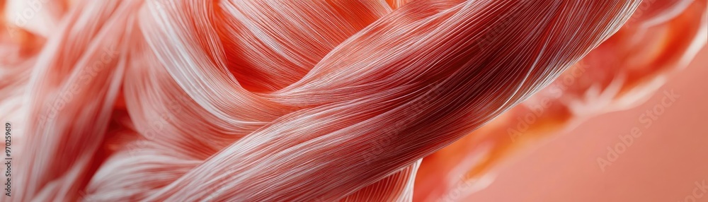 Poster a close-up view of delicate strands of hair in soft pink tones, showcasing texture and movement agai