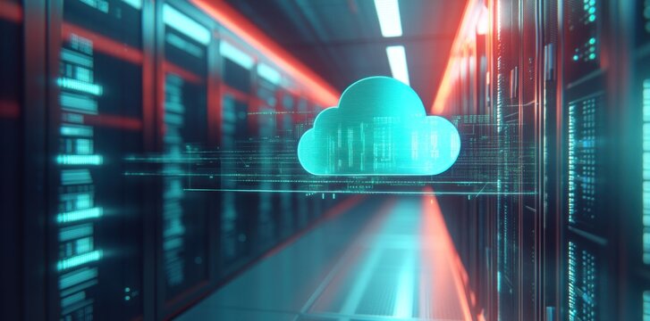 Moving servers to a cloud data center for cloud migration and data transfer. Concept Cloud Migration, Data Transfer, Data Center, Server Migration, Cloud Services