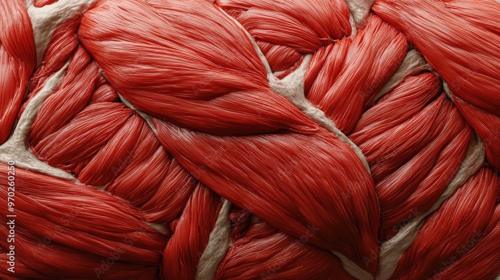 Poster Close-up view of intricately braided red fibers, showcasing texture and depth in a vibrant color scheme.