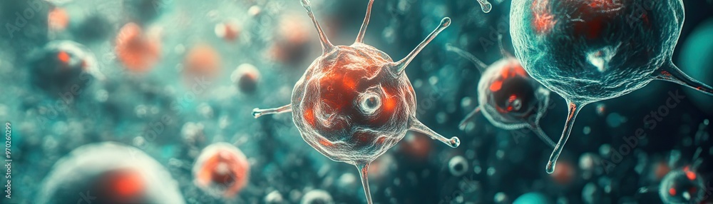 Poster close-up view of microorganisms showcasing intricate details and vibrant colors, perfect for scienti