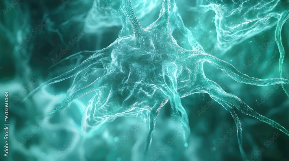 Poster abstract illustration of a cell structure with intricate designs, showcasing a blend of light and co