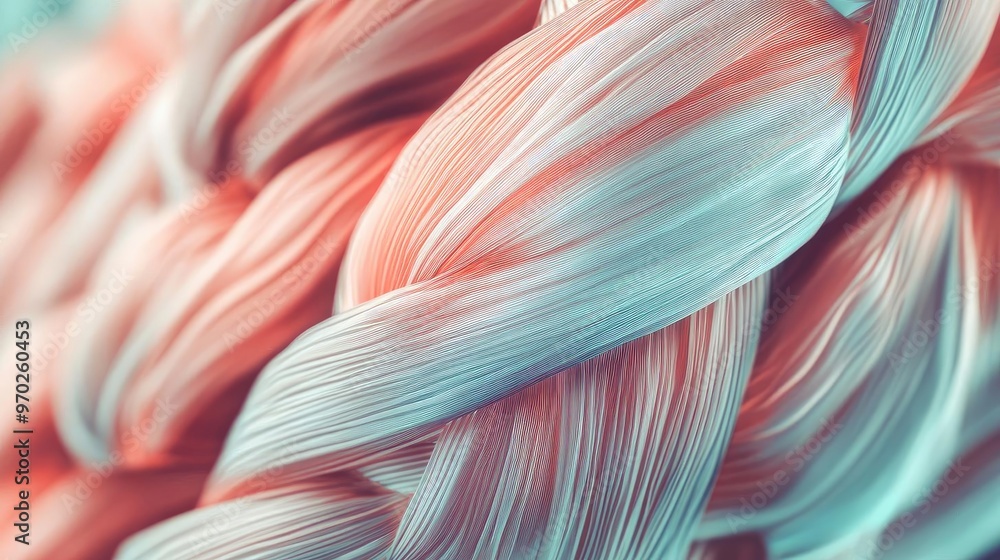 Poster a close-up view of intricately braided strands, showcasing soft pastel colors and smooth textures. p