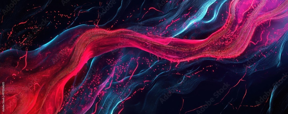 Aufkleber Vibrant abstract background featuring flowing red and blue waves, creating a dynamic and energetic visual experience.