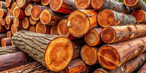 The camera zooms in on a pile of Ipe logs, the wood's distinctive reddish-brown heartwood standing out against