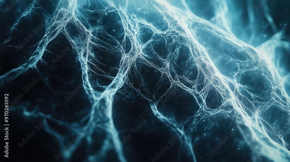 Poster Abstract blue light trails create a mystical underwater scene, conveying depth and fluidity in an ethereal design.
