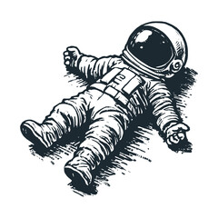 Cute astronaut sprawled. Black white vector. Icon and logo illustration.