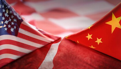 Fototapeta premium U.S. and China Diplomatic Relations: Flags Symbolize Ties