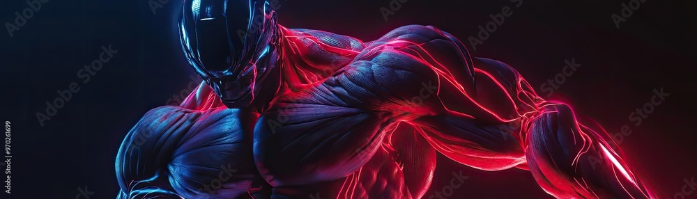 Poster a dynamic and artistic representation of a muscular figure with glowing accents, embodying strength 