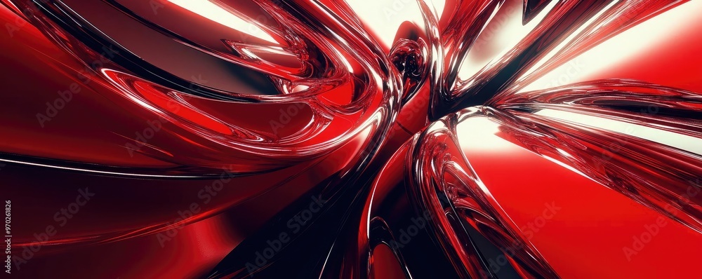 Poster A dynamic abstract background featuring smooth, flowing red shapes with a glossy finish, perfect for modern design projects.