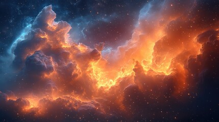 Fototapeta premium Cosmic Cloudscape: A Symphony of Fire and Stars