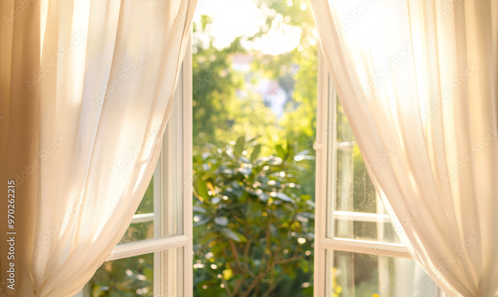Wall mural window with curtains-generative ai