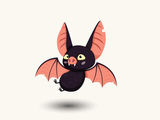 Cute happy baby bat flying with different poses.Adorable animal characters in autumn festival for decoration, prints, cover. Vector illustration