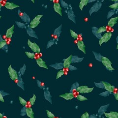 seamless christmas plants pattern 