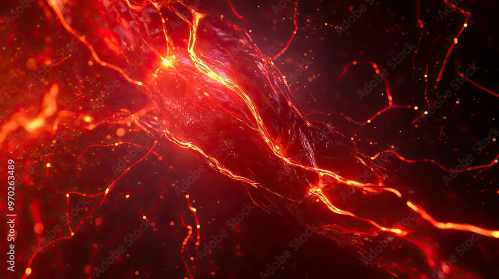 Poster Abstract red light beams create a dynamic and vibrant visual effect, perfect for backgrounds or digital art projects.