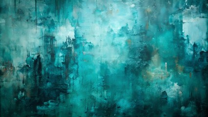 Obraz premium Turbulent waves of teal swirl and eddy, like wisps of sea foam, layering translucent veils of depth, as