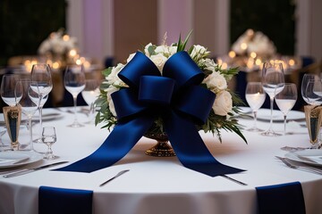 Elegant Midnight Blue Ribbon Bow for Weddings and Special Events