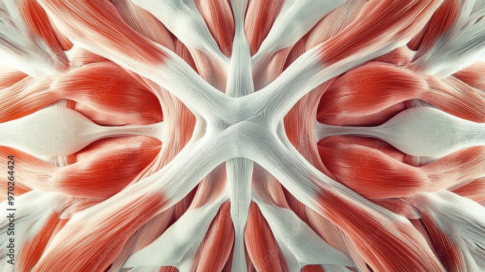 Aufkleber an abstract representation of muscle tissue, showcasing intricate patterns and vibrant colors, ideal
