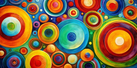 Naklejka premium Vibrant circular shapes dance across a canvas, creating a captivating modern design that draws the eye and ignites