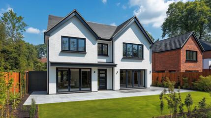 Obraz premium 白い壁のおしゃれな新築一戸建て住宅 ワイド