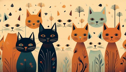 retro vintage cats background minimalist illustration