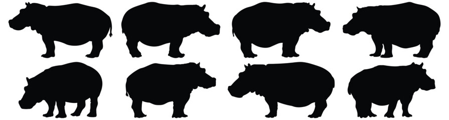 Hippopotamus silhouette set vector design big pack of hippo illustration and icon