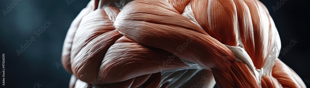 Poster close-up view of muscular structure showcasing intricate details and textures of human anatomy in ar