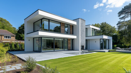 白い壁のおしゃれな新築一戸建て住宅 ワイド