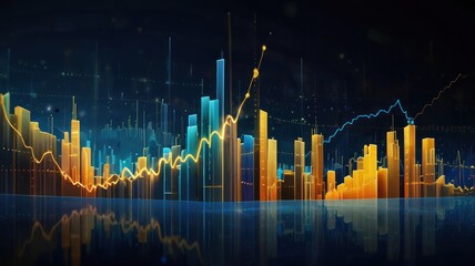 Naklejka premium Abstract Cityscape with Financial Charts