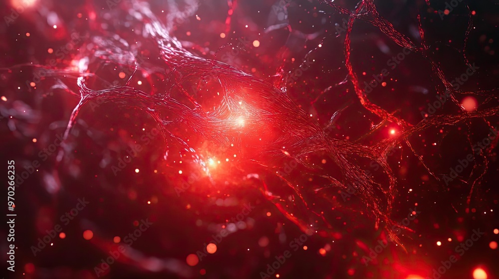Poster Fascinating abstract image showcasing glowing red elements, creating a captivating space of energy and interconnectedness.
