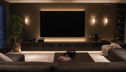 Modern minimalist living room with eco fireplace. Modern living room with sofa and television 36