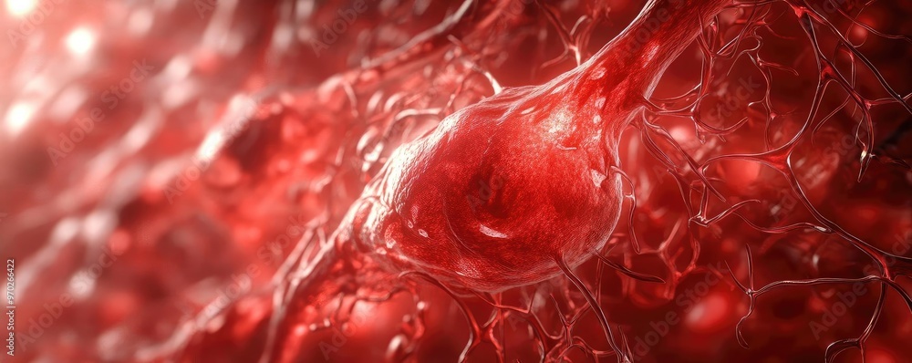 Poster Close-up view of red cells, illustrating intricate details of cellular structure in a biological context, perfect for scientific use.