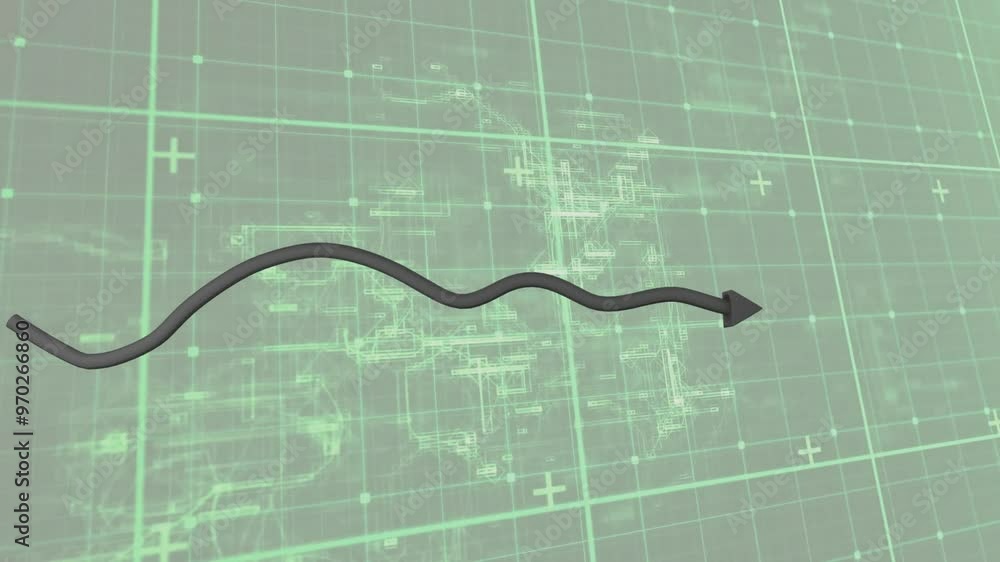 Poster animation of arrow and digital data processing over grey background
