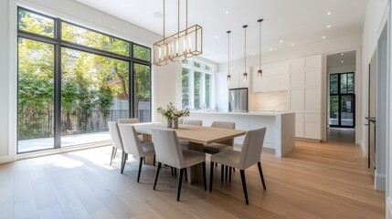 Elegant dining room in a high-end home, complete with a large table and stylish chairs