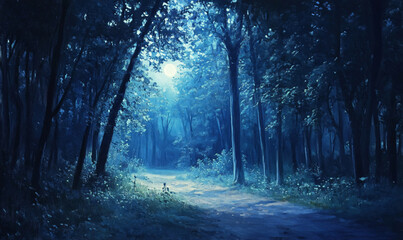 Obraz premium forest at night background-generative ai