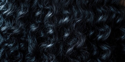 Fototapeta premium Close up long black curly hair. Understanding Diversity of African Hair Textures From Tight Coils to Loose Curls Based on Genetics and Grooming. Concept African Hair Textures, Hair Grooming Practices