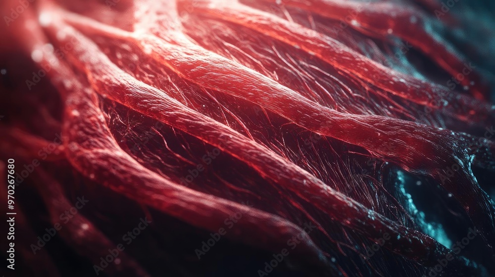 Aufkleber Abstract close-up of colorful fibers, showcasing intricate patterns and textures in a vibrant and dynamic composition.