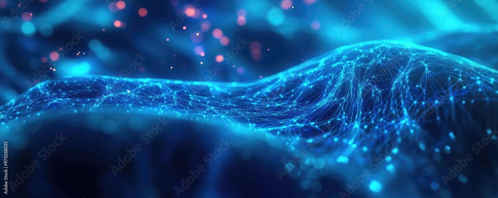 Poster A mesmerizing view of luminous blue waves, evoking a sense of depth and tranquility in a digital ocean.
