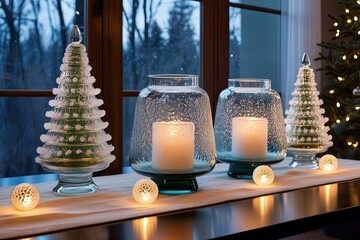 Bohemian Glass Tabletop Decor for Textured Ambiance and Frosted Winter Lighting in Holiday Displays