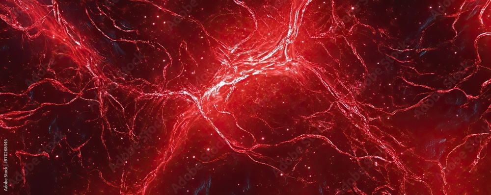 Poster intricate red patterns resembling energy or abstract art, perfect for backgrounds in digital design 