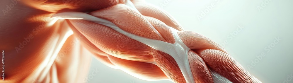 Poster close-up of a muscular arm with detailed muscle fibers and a glossy texture, emphasizing strength an