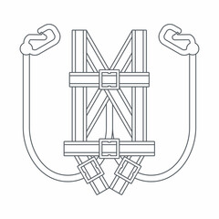 Outlined full body harness for personal protective equipment for working at height safety standard. Icon, symbol, and vector illustration.