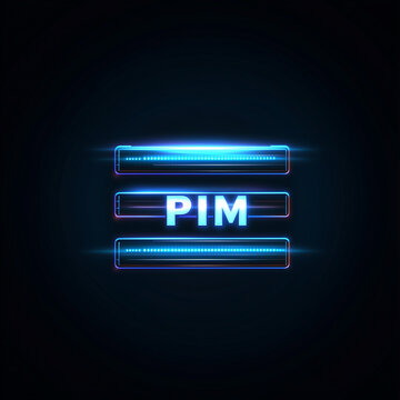 "PIM" letters glowing on dark background. Image of stacked Processing in memory memory chips.