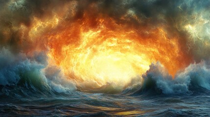 Fototapeta premium Fiery Vortex in a Stormy Sea