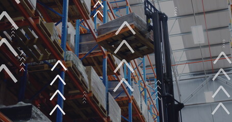 Image of eco icons data processing over warehouse