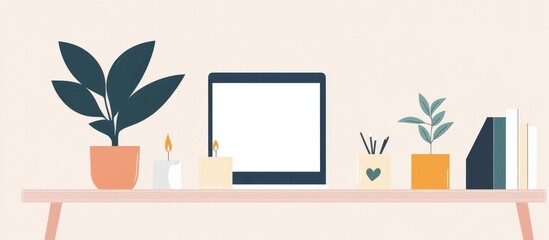 Desk With Feminine Decor Plant And Candle Gen Z Business Presentation