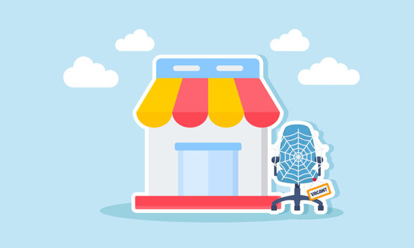 A vacant chair with a spider web next to the supermarket, illustration of Job openings in retail or logistics amid declining interest in these fields